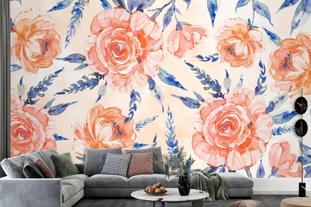 Watercolor Floral Background With Soft Colors Wallpaper Mural