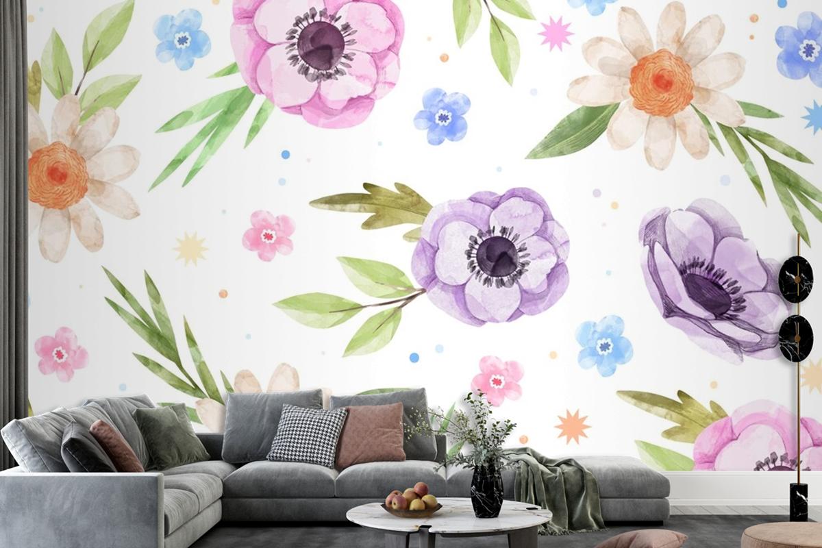 Watercolor Floral Background Wallpaper Mural