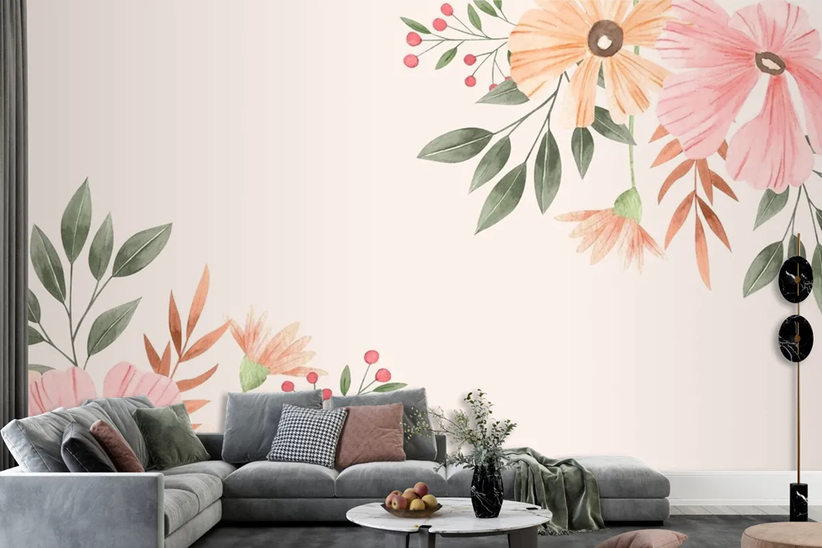 Watercolor Floral Background Wallpaper Mural