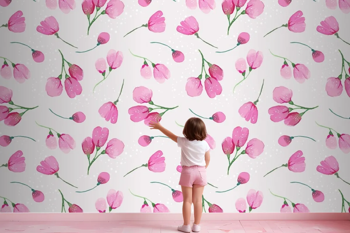 Watercolor Floral Pattern Design Wallpaper Mural