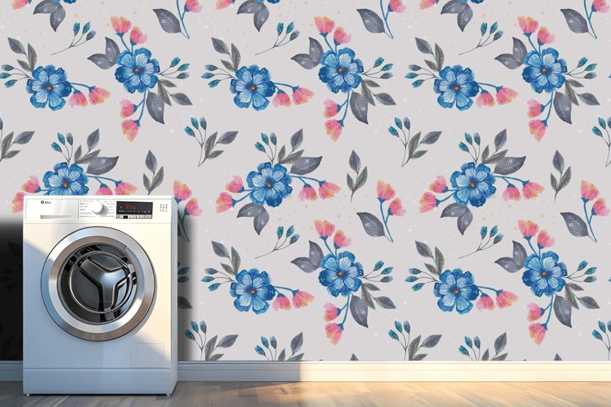 Watercolor Floral Pattern Design Laundry Room Wallpaper Mural