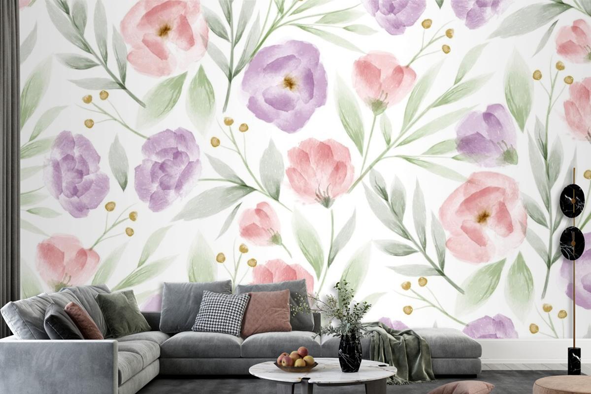 Watercolor Floral Pattern Wallpaper Mural