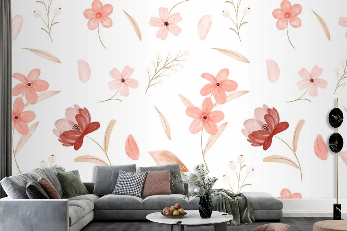 Watercolor Floral Pattern Wallpaper Mural