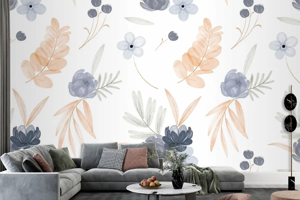 Watercolor Floral Pattern Wallpaper Mural