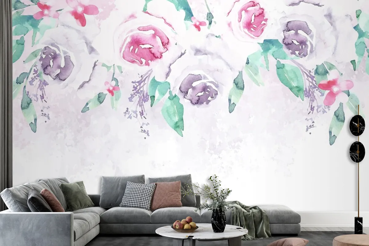 Watercolor Flowers Wallpaper In Pastel Colors Wallpaper Mural