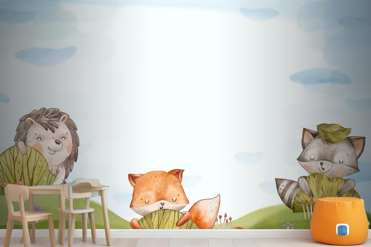 Watercolor Forest Animals Background Wallpaper Mural