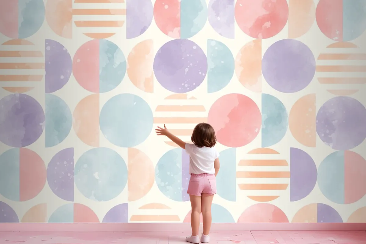 Watercolor Geometric Background Girl Wallpaper Mural