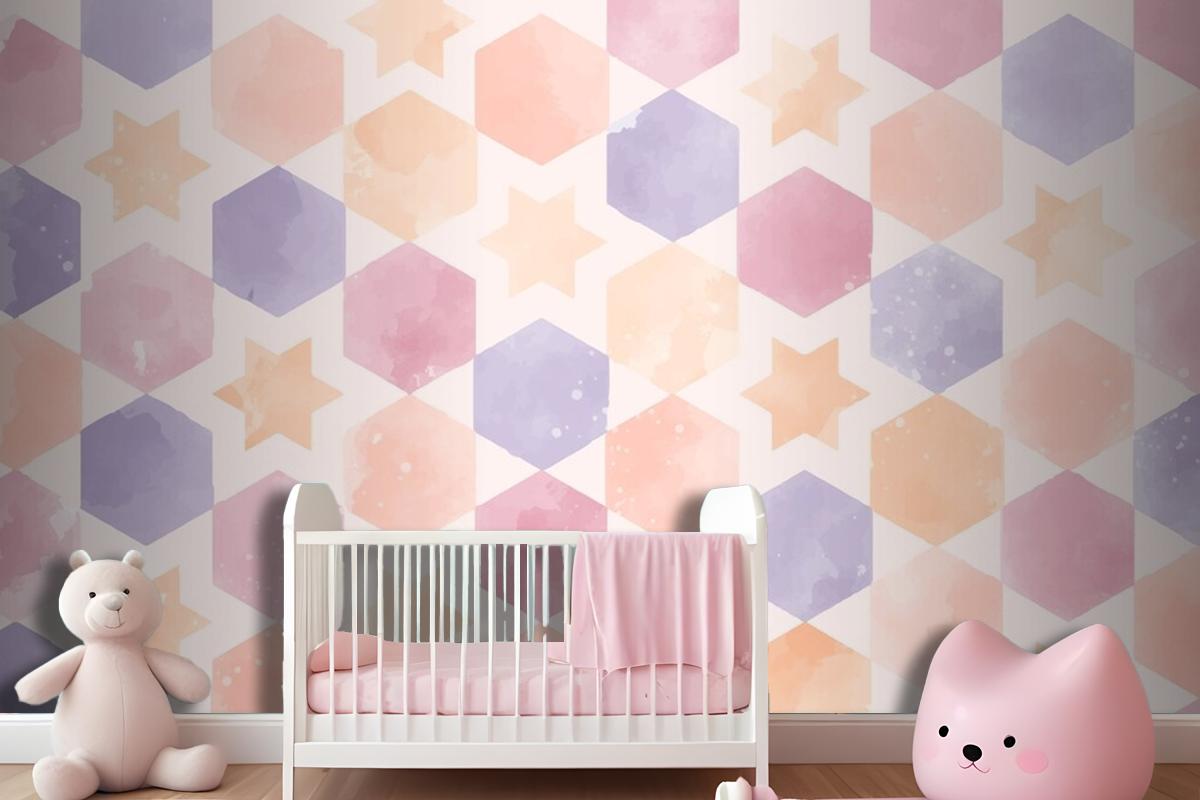 Watercolor Geometric Background Kids Girl Wallpaper Mural