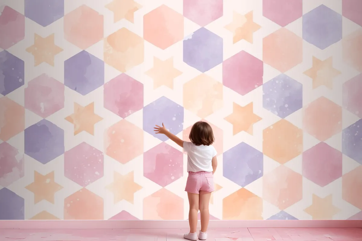 Watercolor Geometric Background Kids Girl Wallpaper Mural