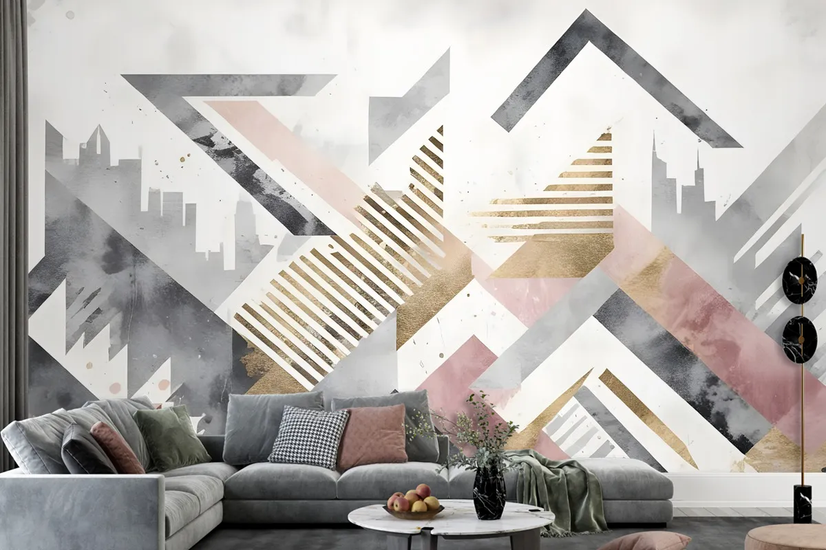 Watercolor Geometric City Wallpaper Mural