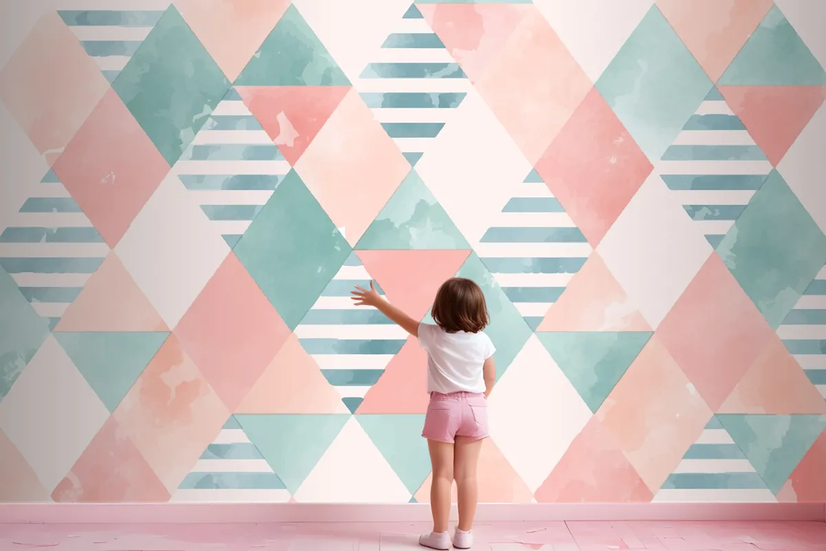 Watercolor Geometric Girl Wallpaper Mural