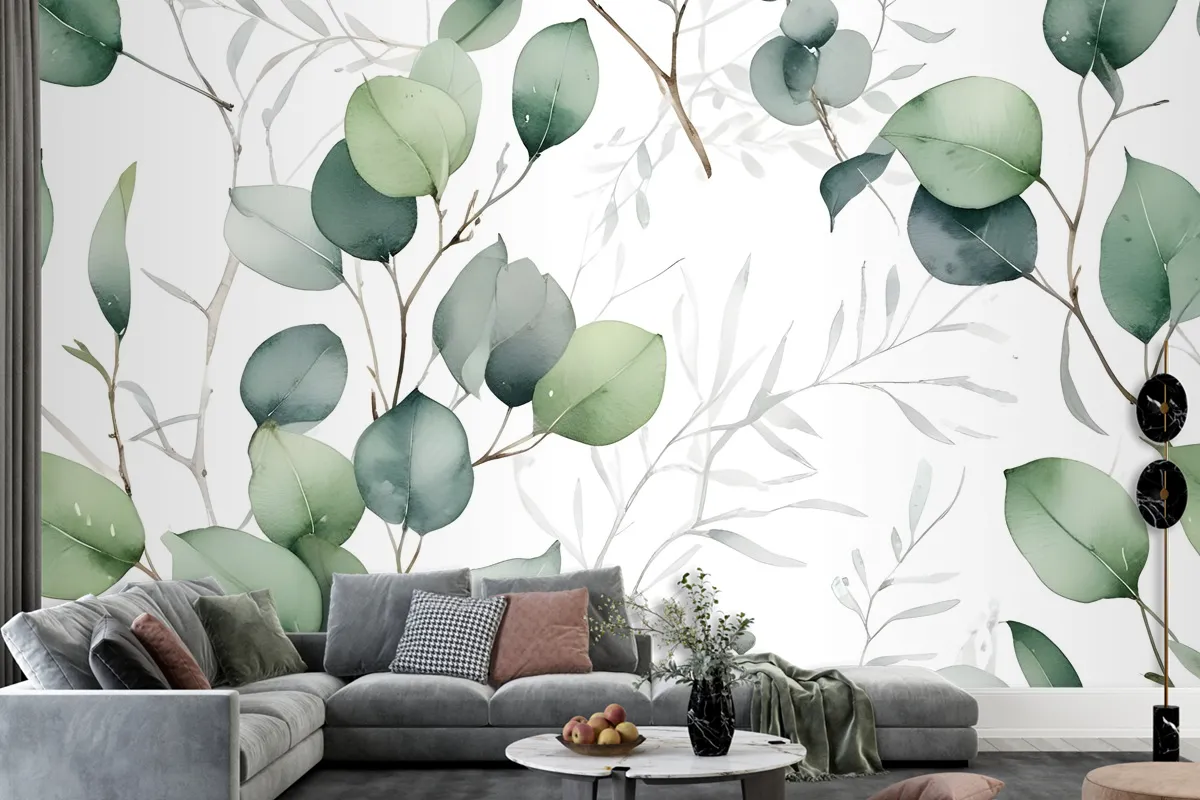 Watercolor Green Eucalyptus Leaf Wallpaper