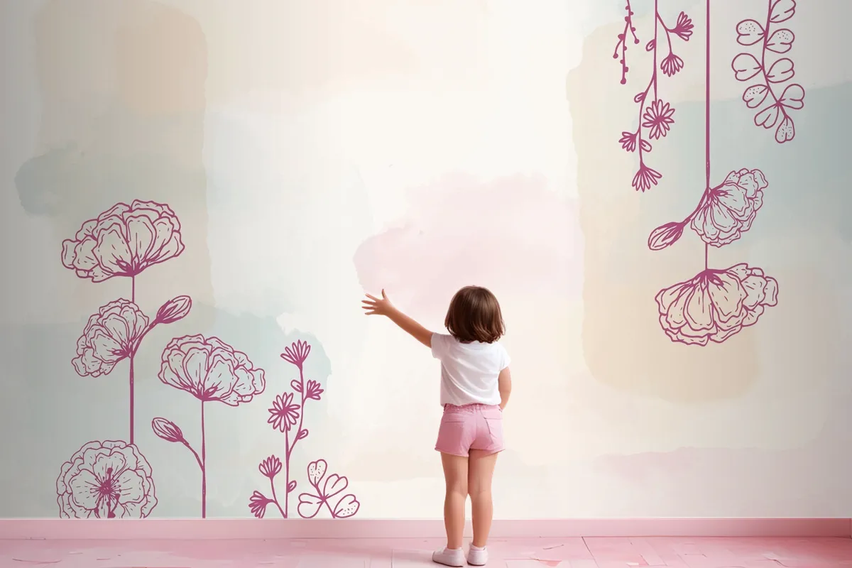 Watercolor Hand Drawn Background Girl Wallpaper Mural