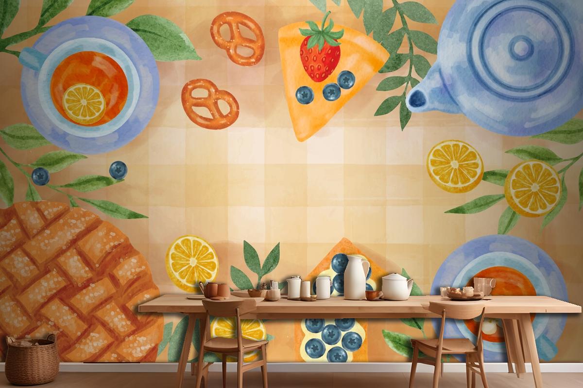 Watercolor International Tea Day Background Kitchen Wallpaper Mural