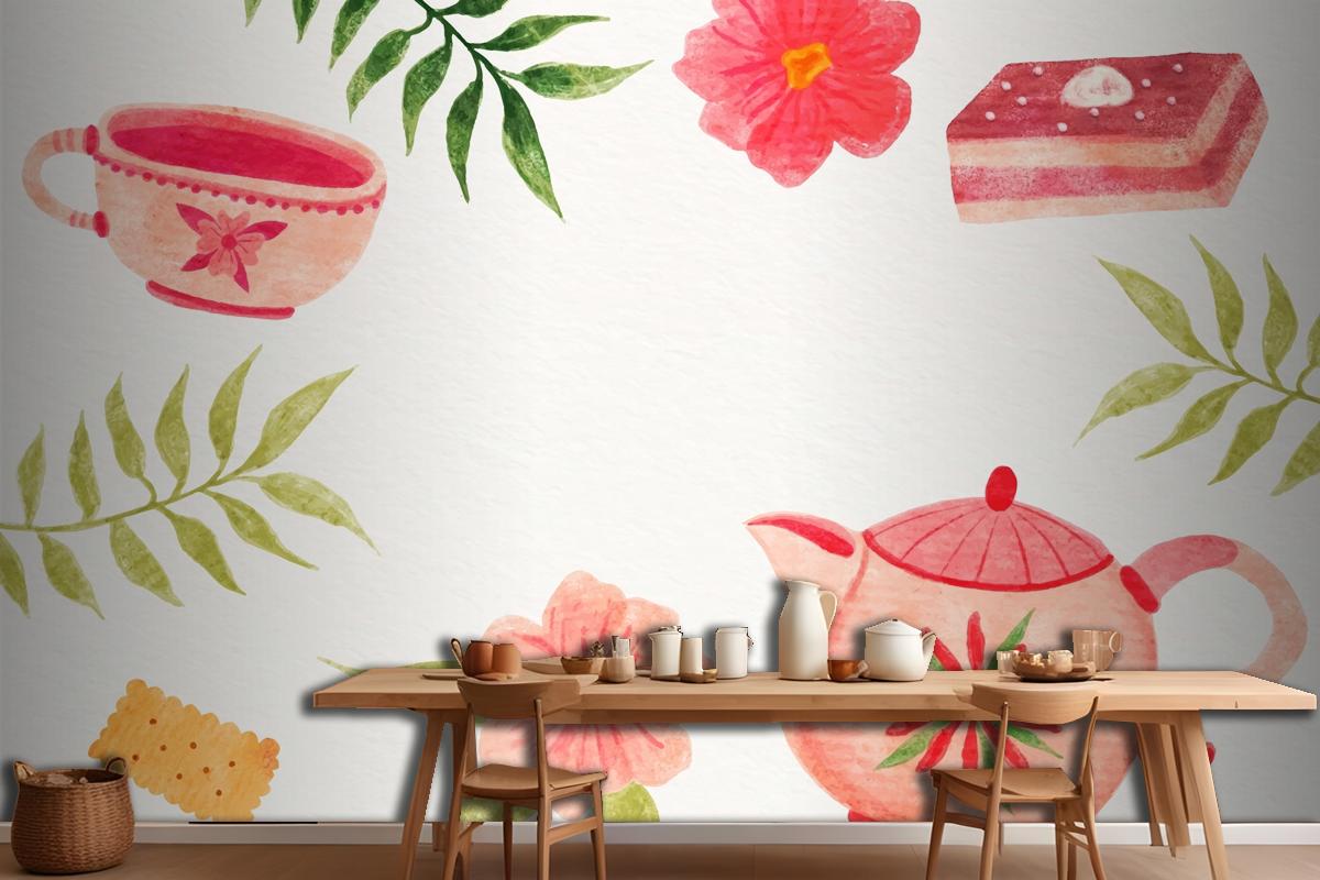 Watercolor International Tea Day Kitchen Wallpaper Mural