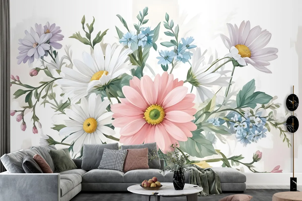 Watercolor Large Floral Bouquet Wallpaper Mural