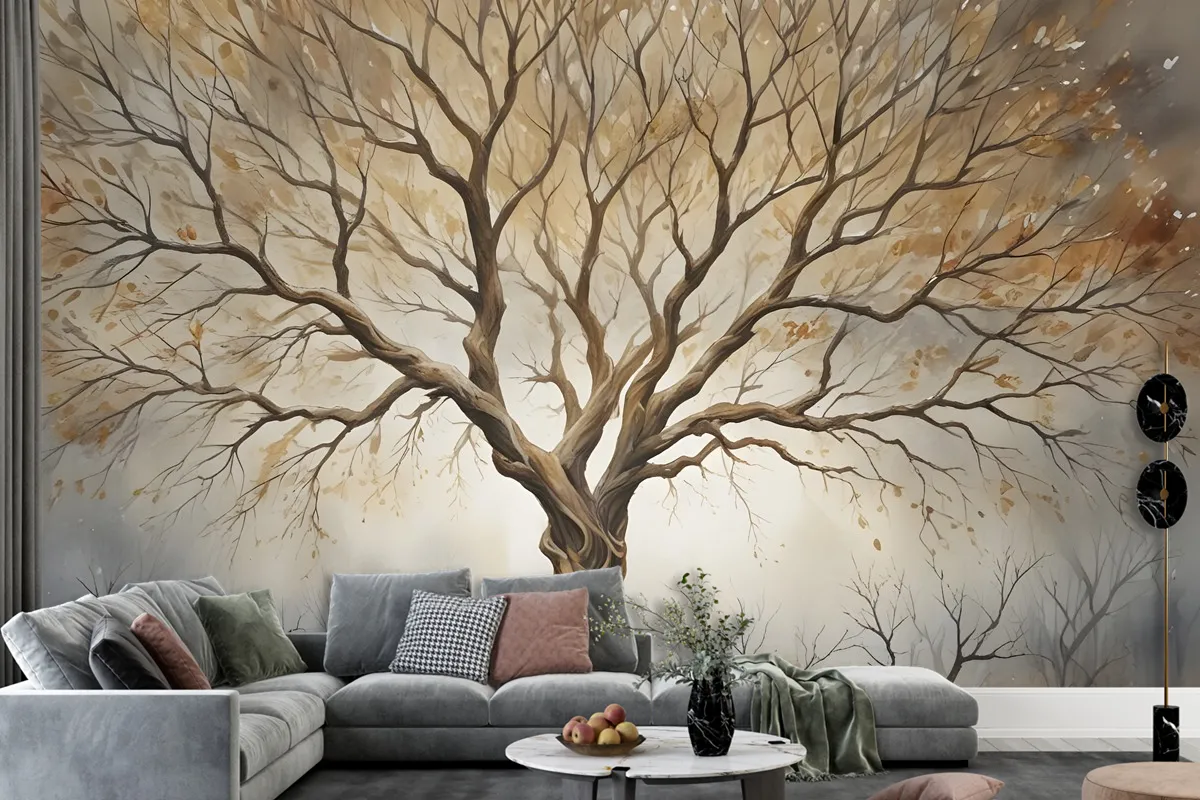 Watercolor Leafless Autumn Trees Wallpaper Mural