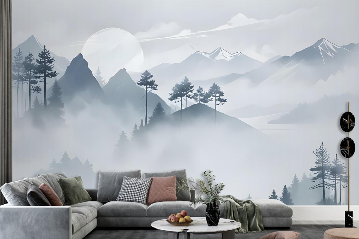 Watercolor Mountain Landscape Wallpaper Mural