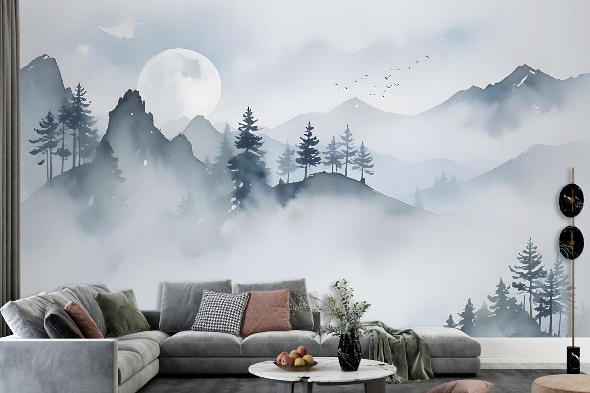 Watercolor Mountain Landscape Wallpaper Mural