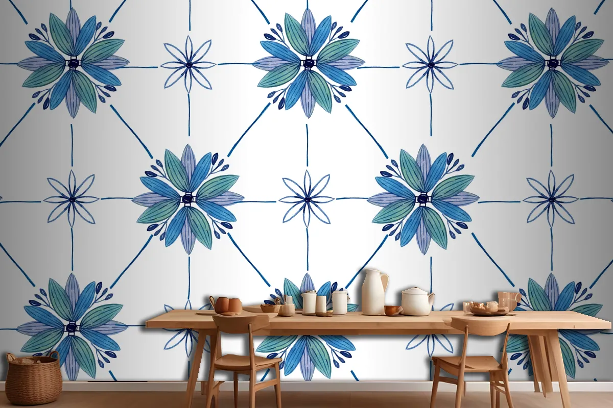 Watercolor Ornamental Flower Wallpaper Mural