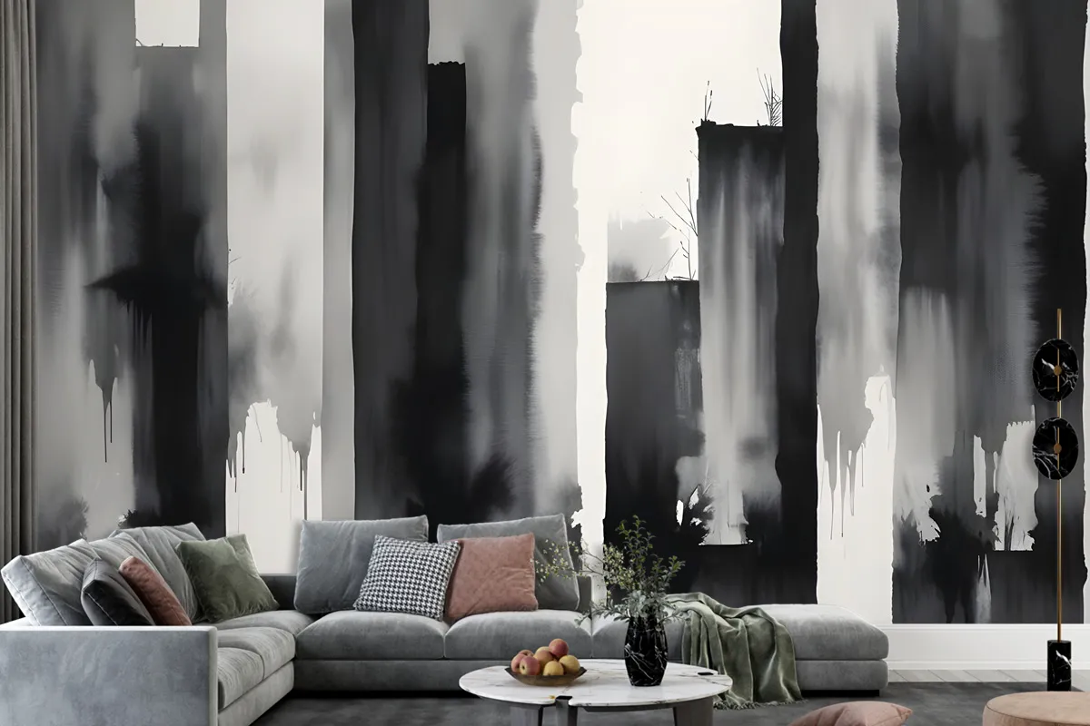 Watercolor Painting Black And White Architecture Wallpaper Mural