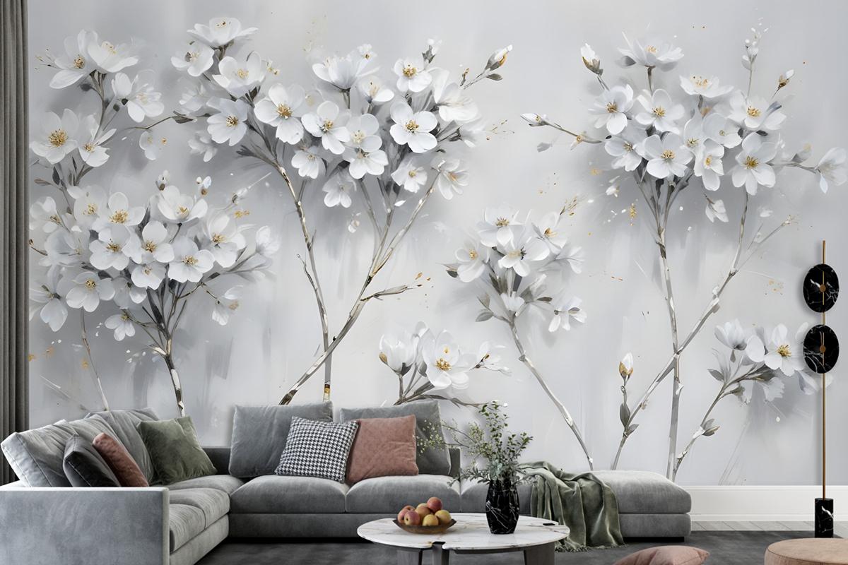 Watercolor Painting White Flowers Wallpaper Mural