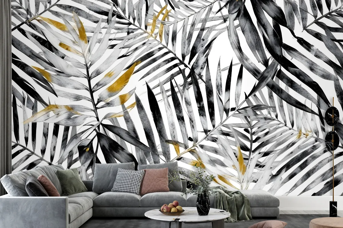 Watercolor Palm Leaf Pattern Wallpaper