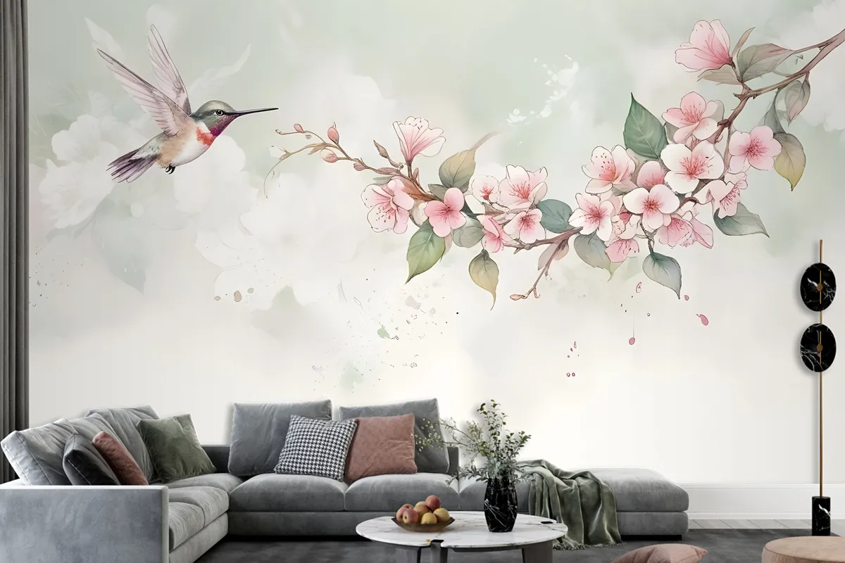 Watercolor Pink Begonia Flowers Wallpaper Mural