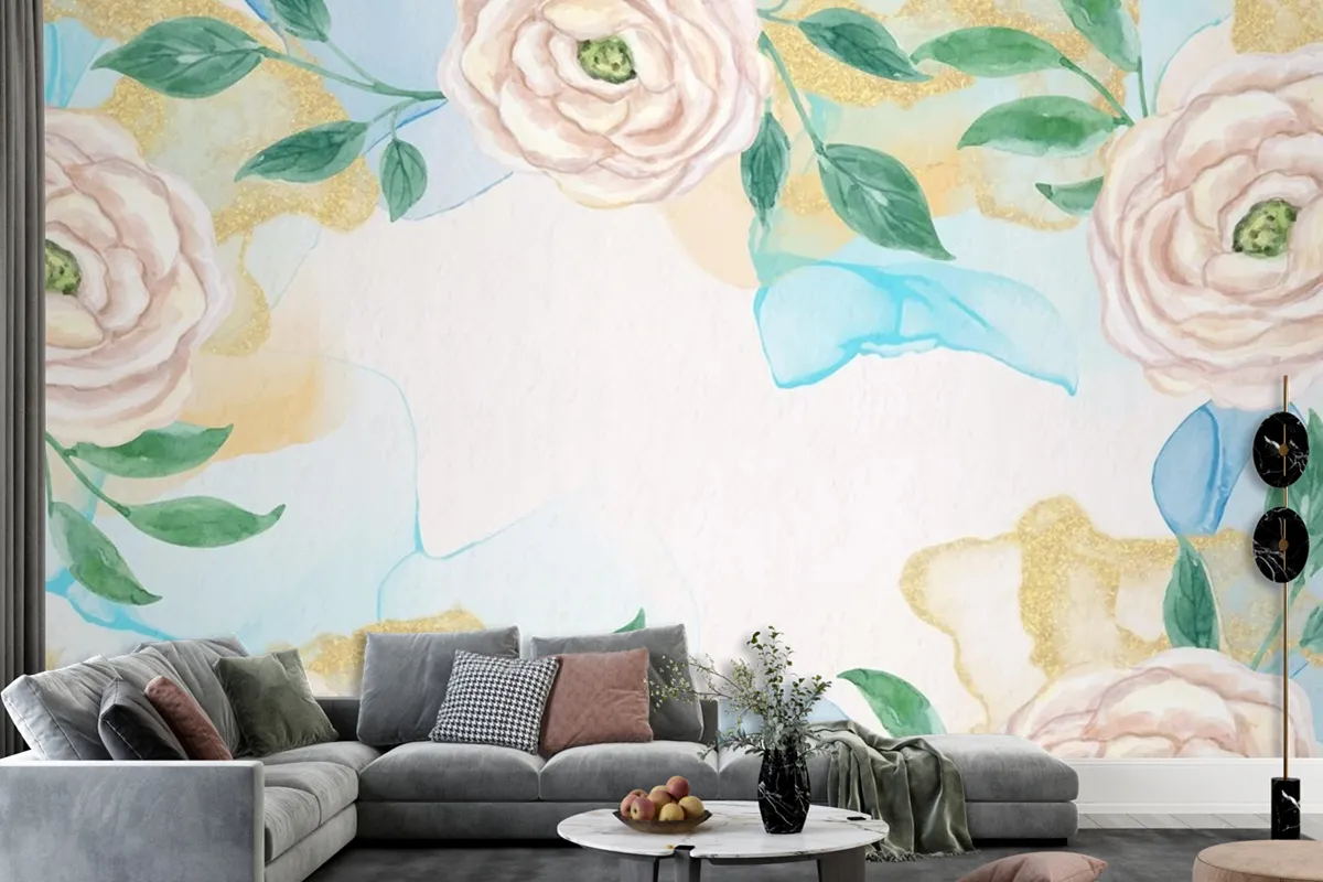 Watercolor Plants Natural Background Wallpaper Mural