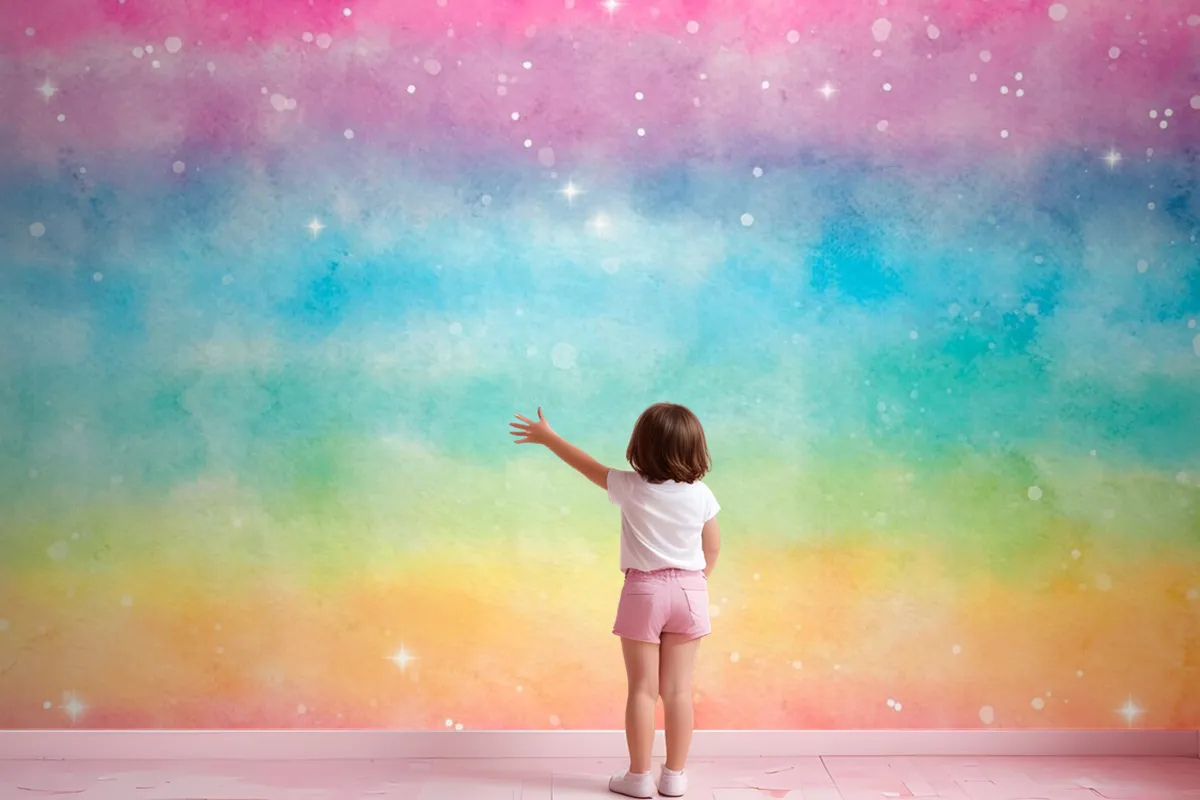 Watercolor Rainbow Background Girl Wallpaper Mural