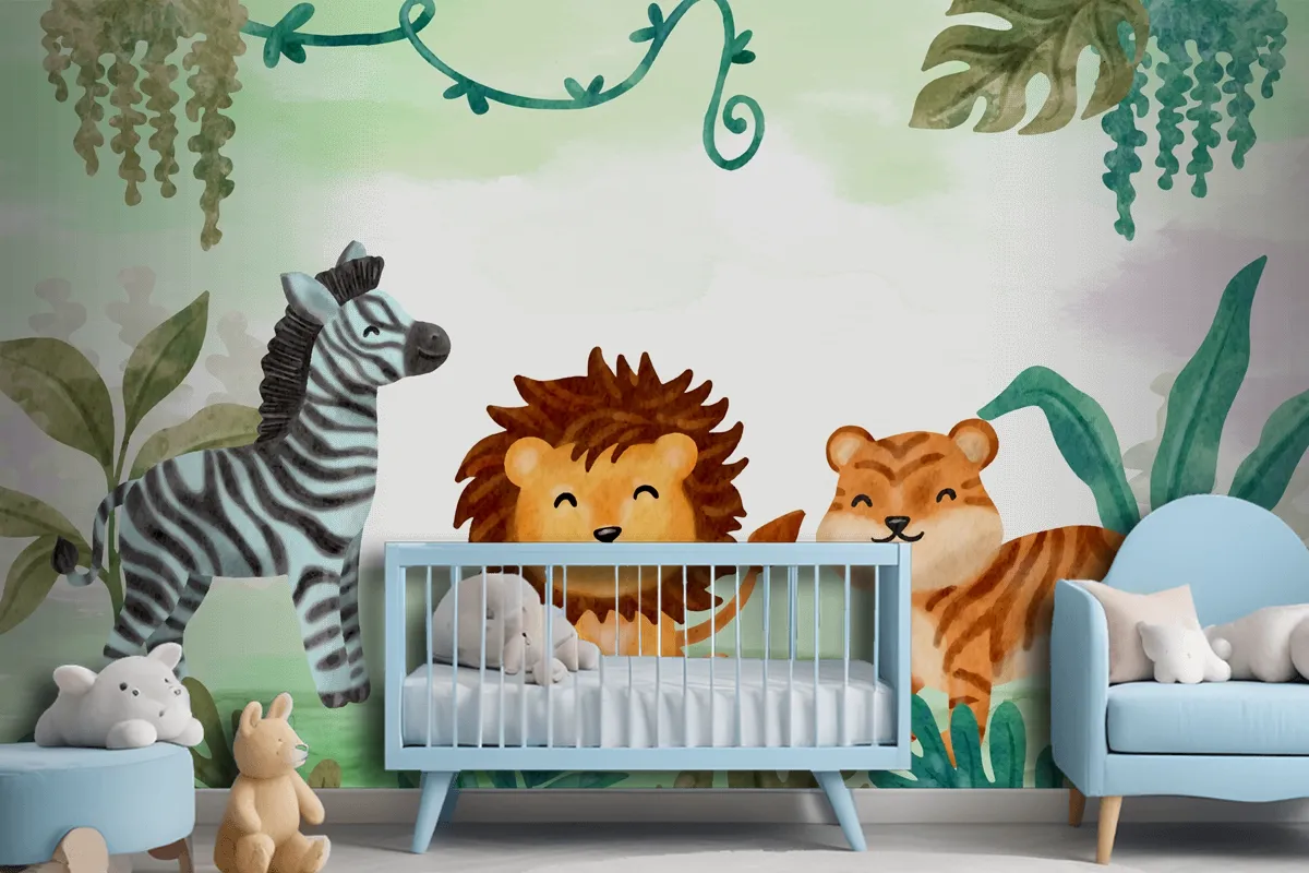 Watercolor Safari Background Boys Wallpaper Mural