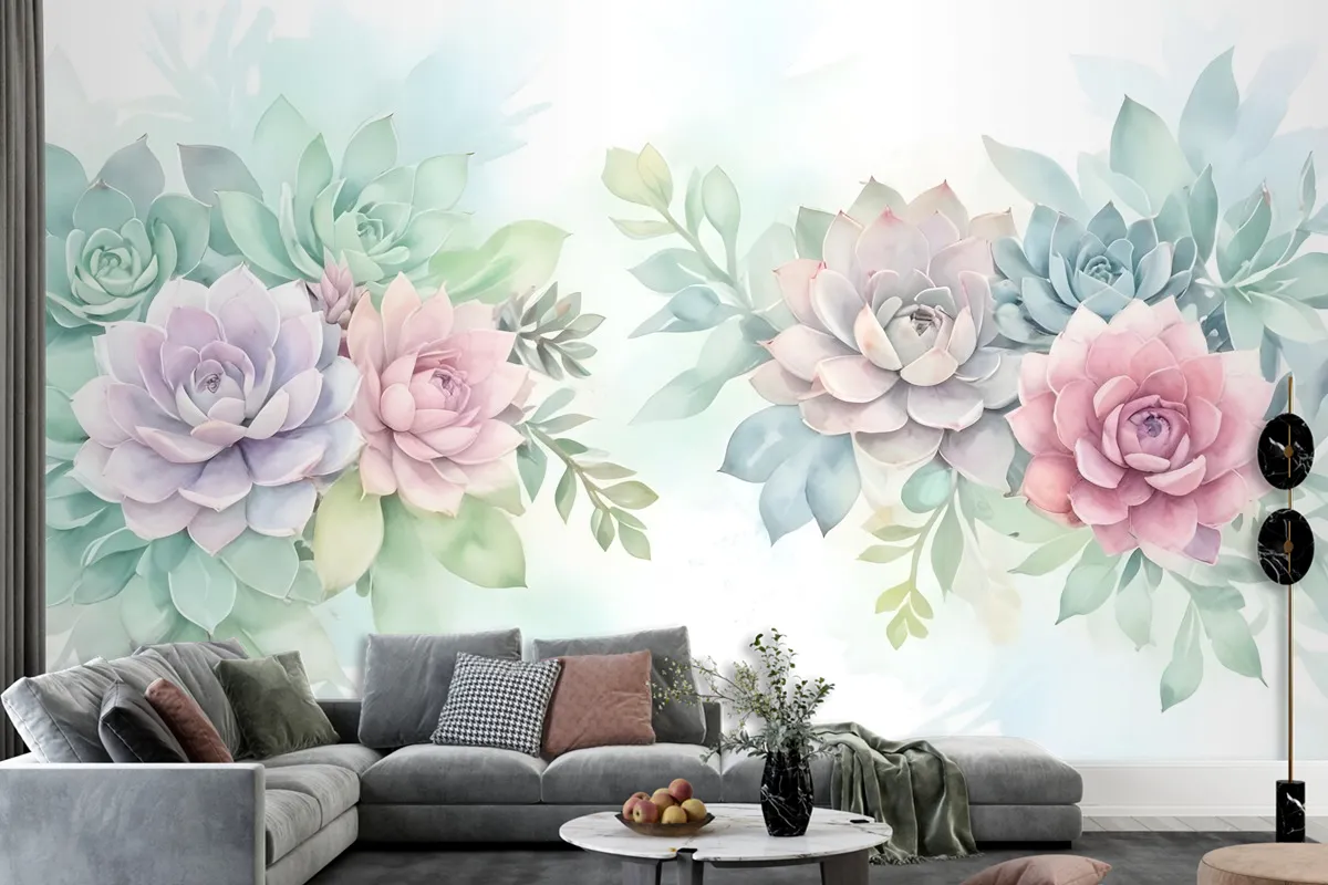 Watercolor Soft Floral Wallpaper Mural