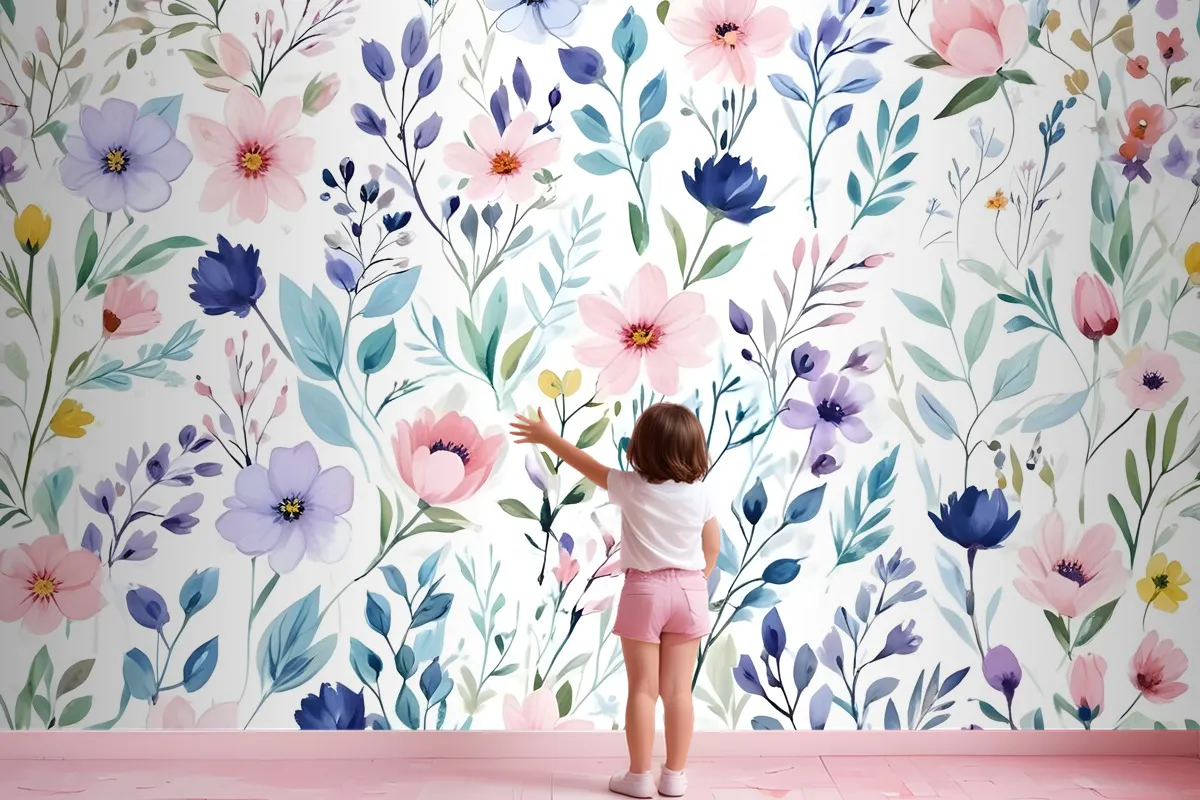 Watercolor Spring Floral Wallpaper Mural