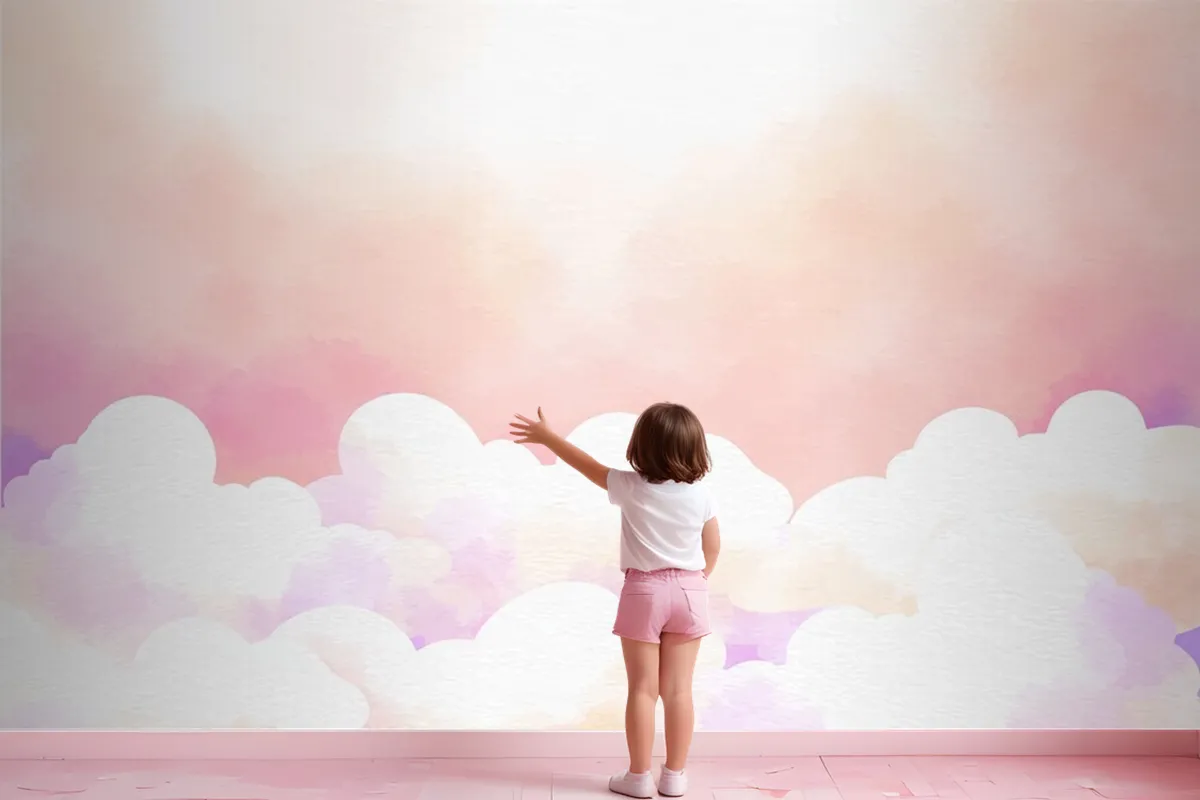 Watercolor Sugar Cotton Clouds Background Girl Wallpaper Mural