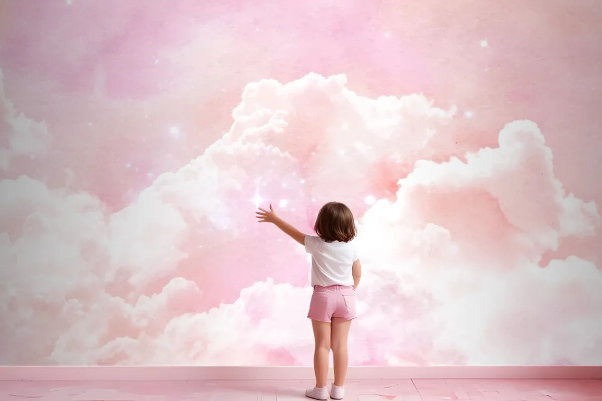 Watercolor Sugar Cotton Clouds Background Wallpaper Mural