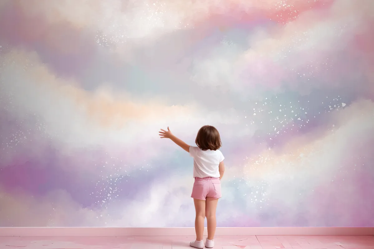 Watercolor Sugar Cotton Clouds Wallpaper Mural