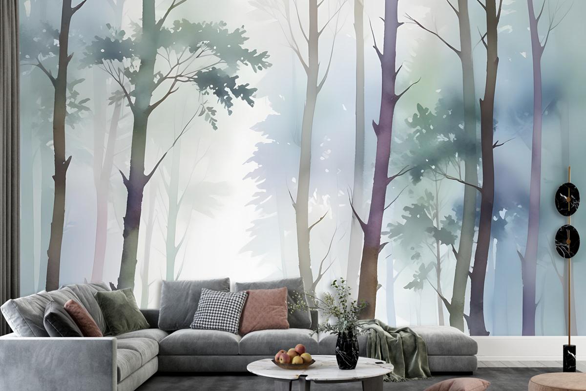 Watercolor Trees Wallpaper Mural