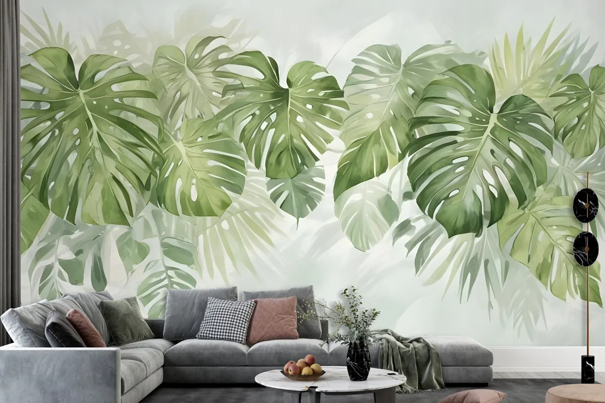 Watercolor Tropical Leaves Wallpaper Mural