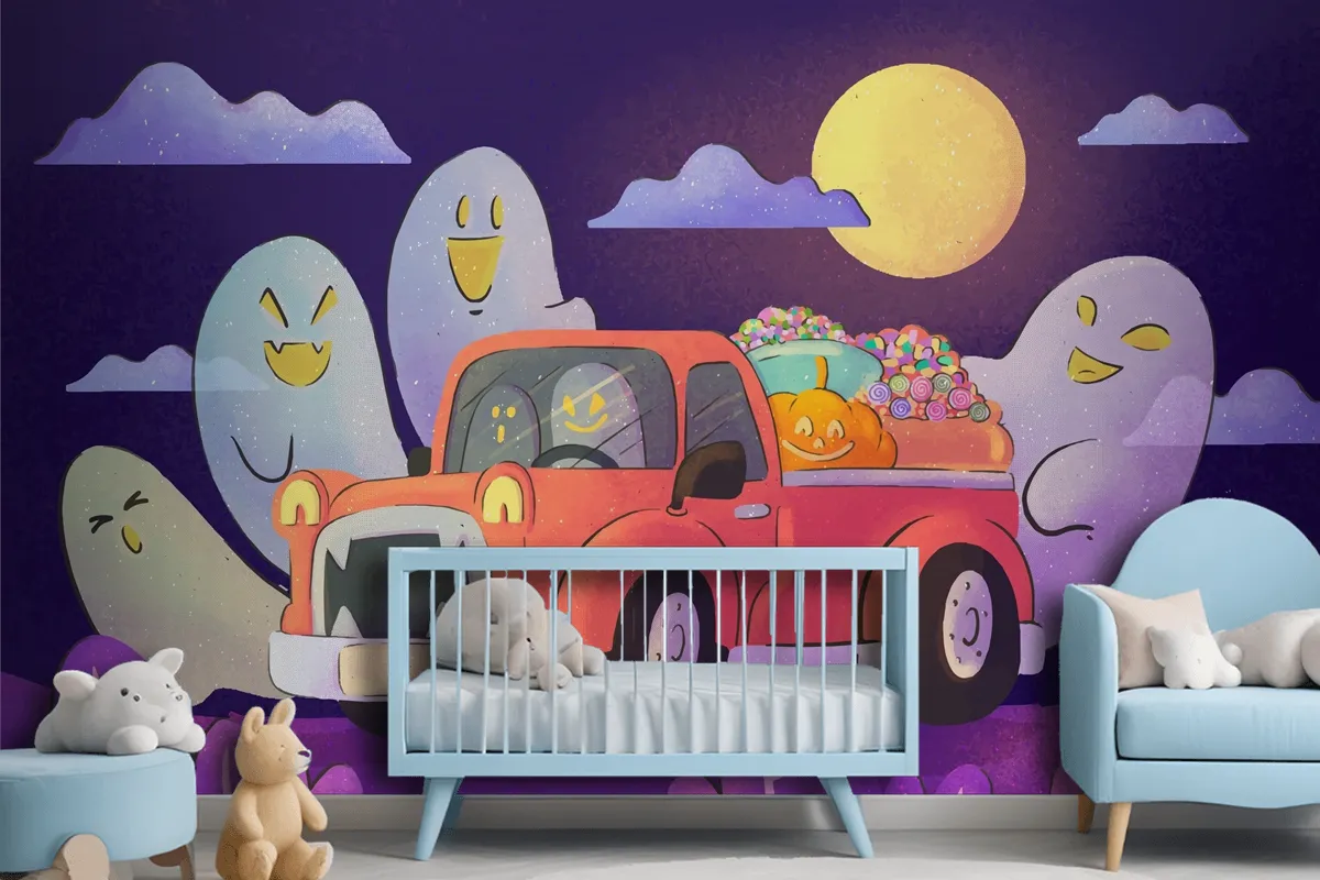 Watercolor Trunk Or Treat Wallpaper Mural