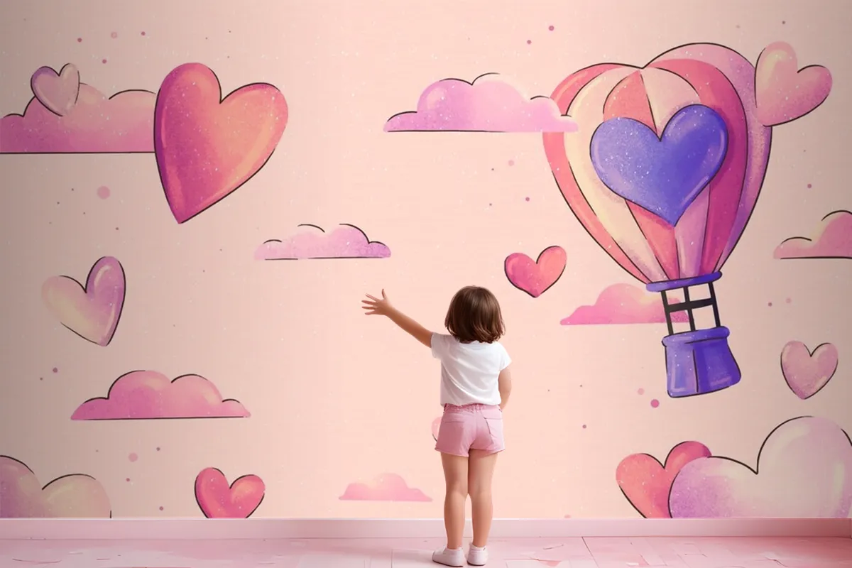 Watercolor Valentine'S Day Background Girl Wallpaper Mural