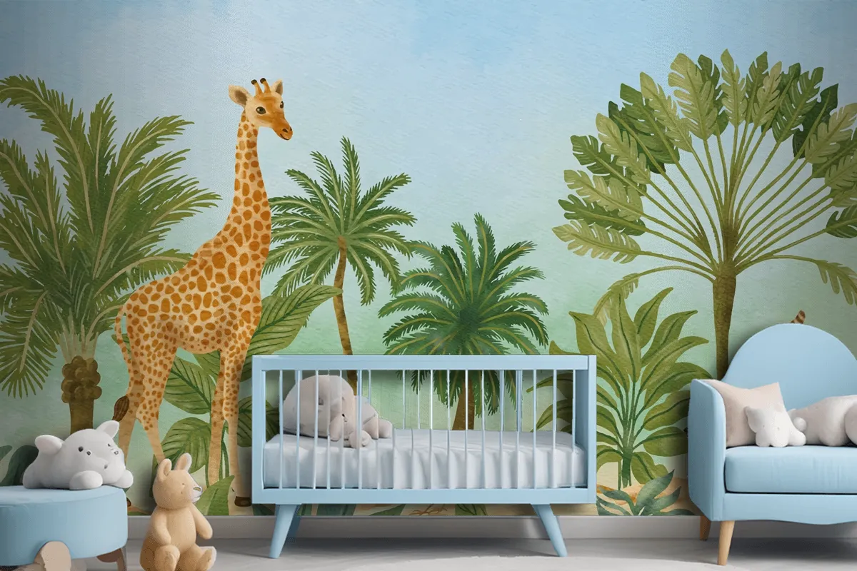 Watercolor Wildlife Background Boys Wallpaper Mural