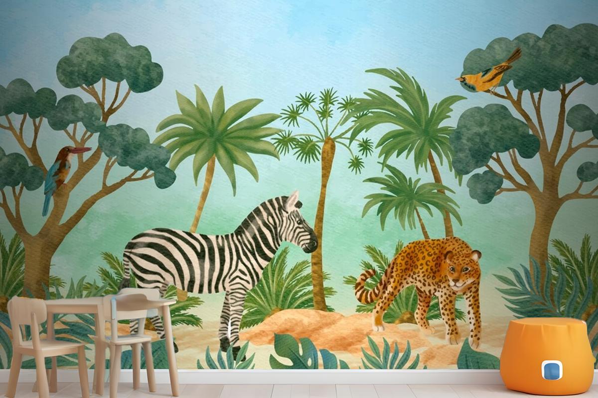 Watercolor Wildlife Background Wallpaper Mural