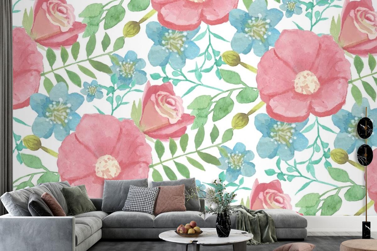 Watercolour Floral Background With Soft Colours Wallpaper Mural