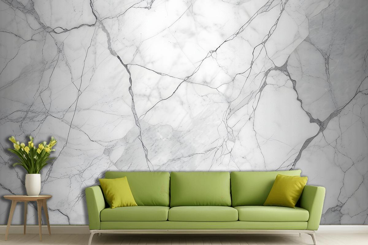 White Marble Texture With Gray Veins Wallpaper Mural