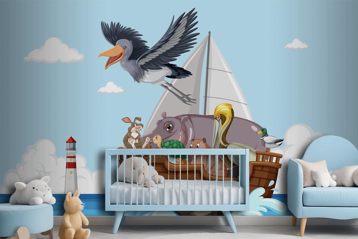 Wild Animals On A Boat Wallpaper Mural