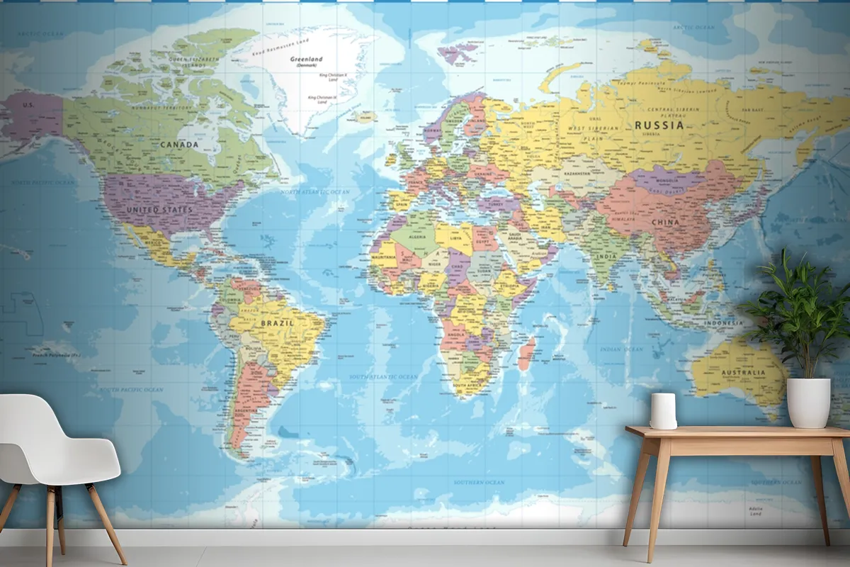 World Map Classic Color Political Wallpaper Mural