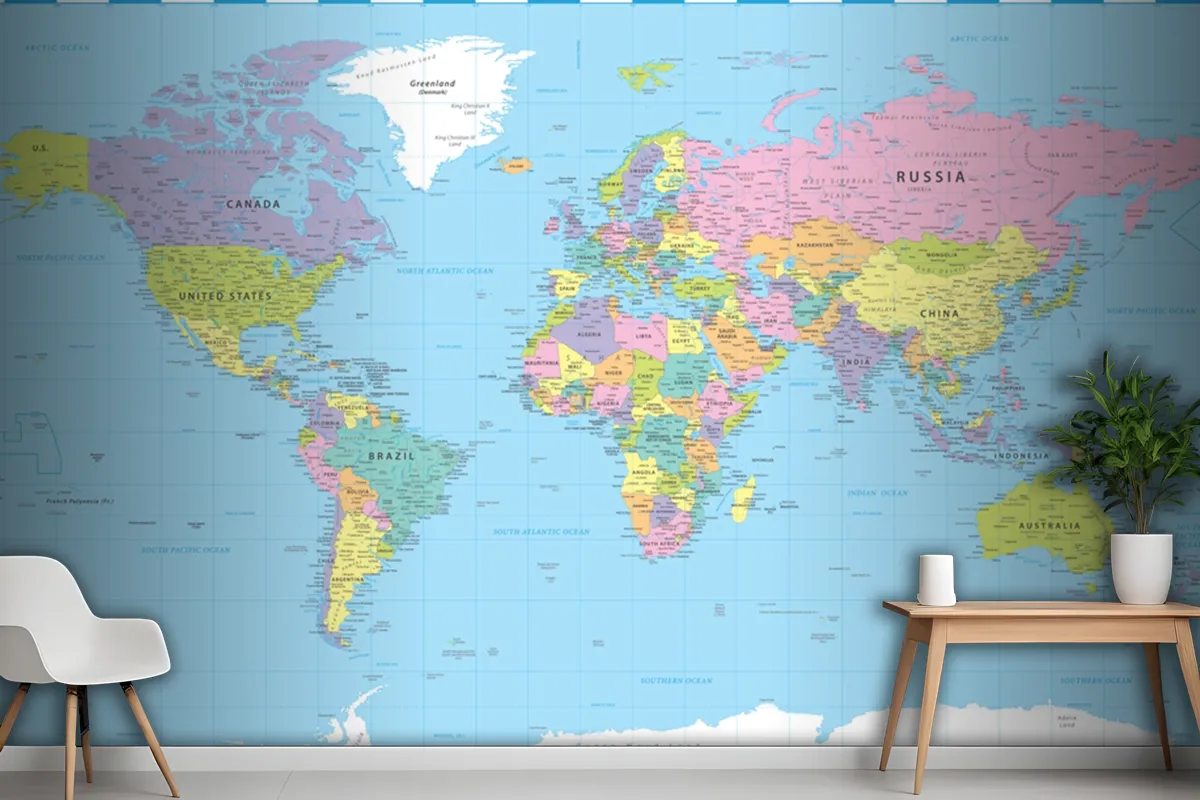 World Map Color Political Wallpaper Mural