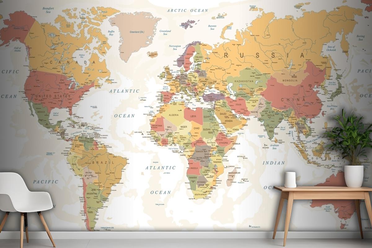 World Map Names Wallpaper Mural