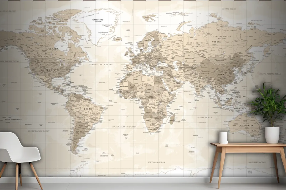 World Map Political Vintage Retro Old Style Wallpaper Mural