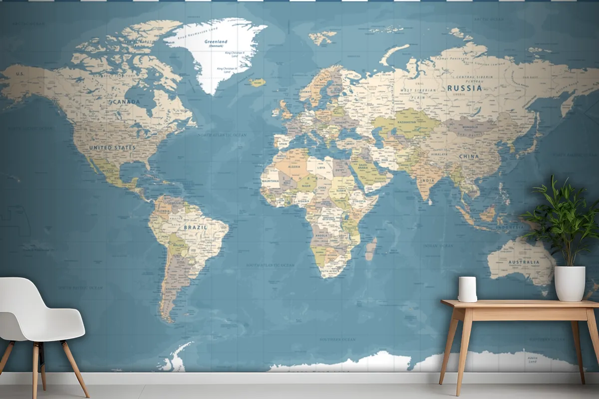 World Map Vintage Dark Political Wallpaper Mural